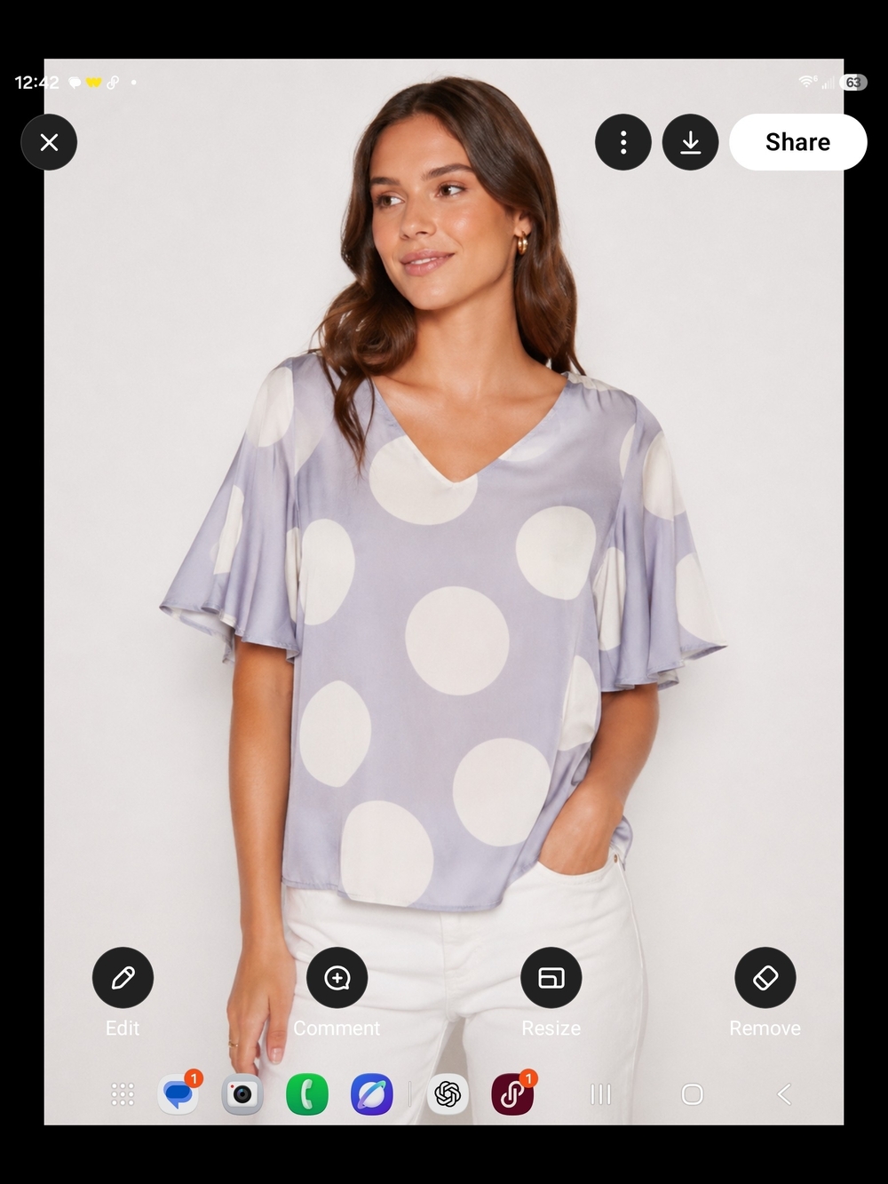 Mango Lavender Polka Dot V-Neck Flutter Sleeve Top
